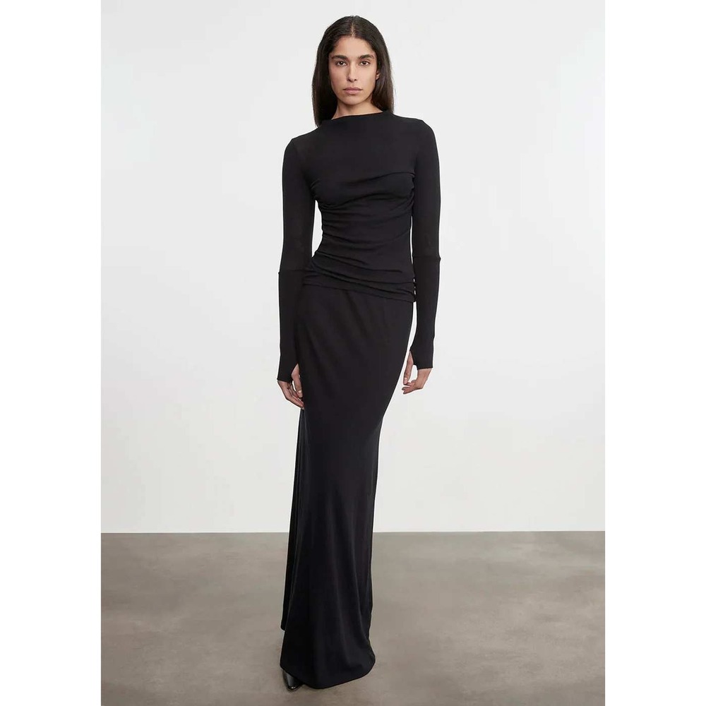 ENZA COSTA Cashmere Bias Skirt Women Medium Black Maxi Knit Jersey Long Luxury